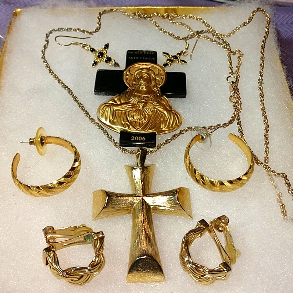 Vintage Religious Cross Necklace / Earring Lot